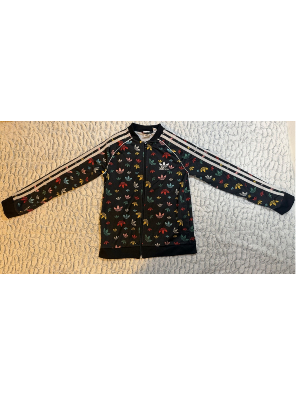 adidas Kids Track Jacket 9-10Y Black/Multicolor Trefoil Logo Full Zip